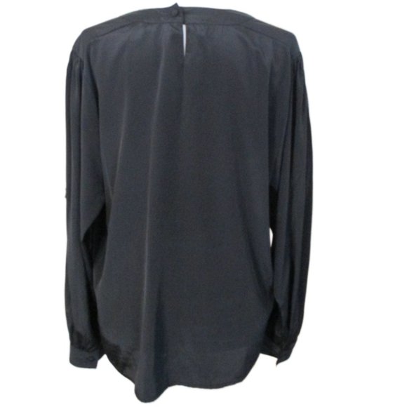 Dana Ashley Black Pleated Front Long Sleeve Blouse Size 14 - Picture 12 of 13